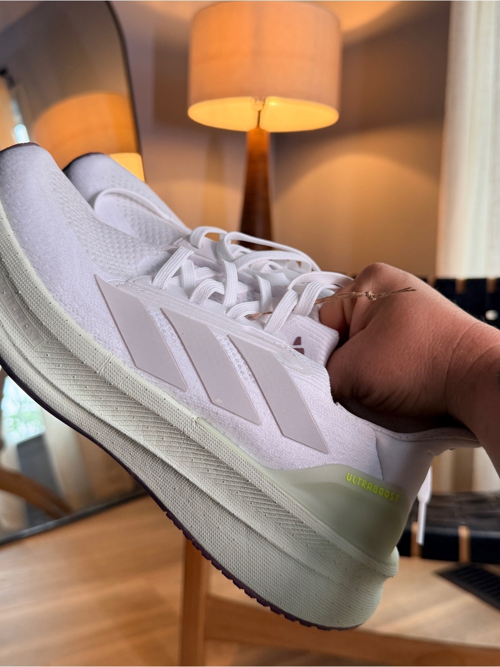 adidas White Ultraboost Lite Running Shoe with Subtle Neon Accent
